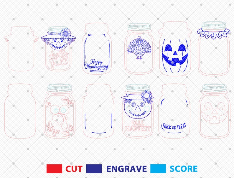 Fall Halloween Mason Jar Sign SVG Bundle, Wood Tag Door Hanger Laser ...