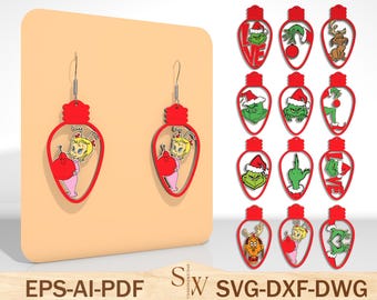Christmas Light Bulb Earrings svg, Earring Christmas svg, Movie Christmas Earring, Laser Cut File, Movie Characters, Glowforge Earring Files
