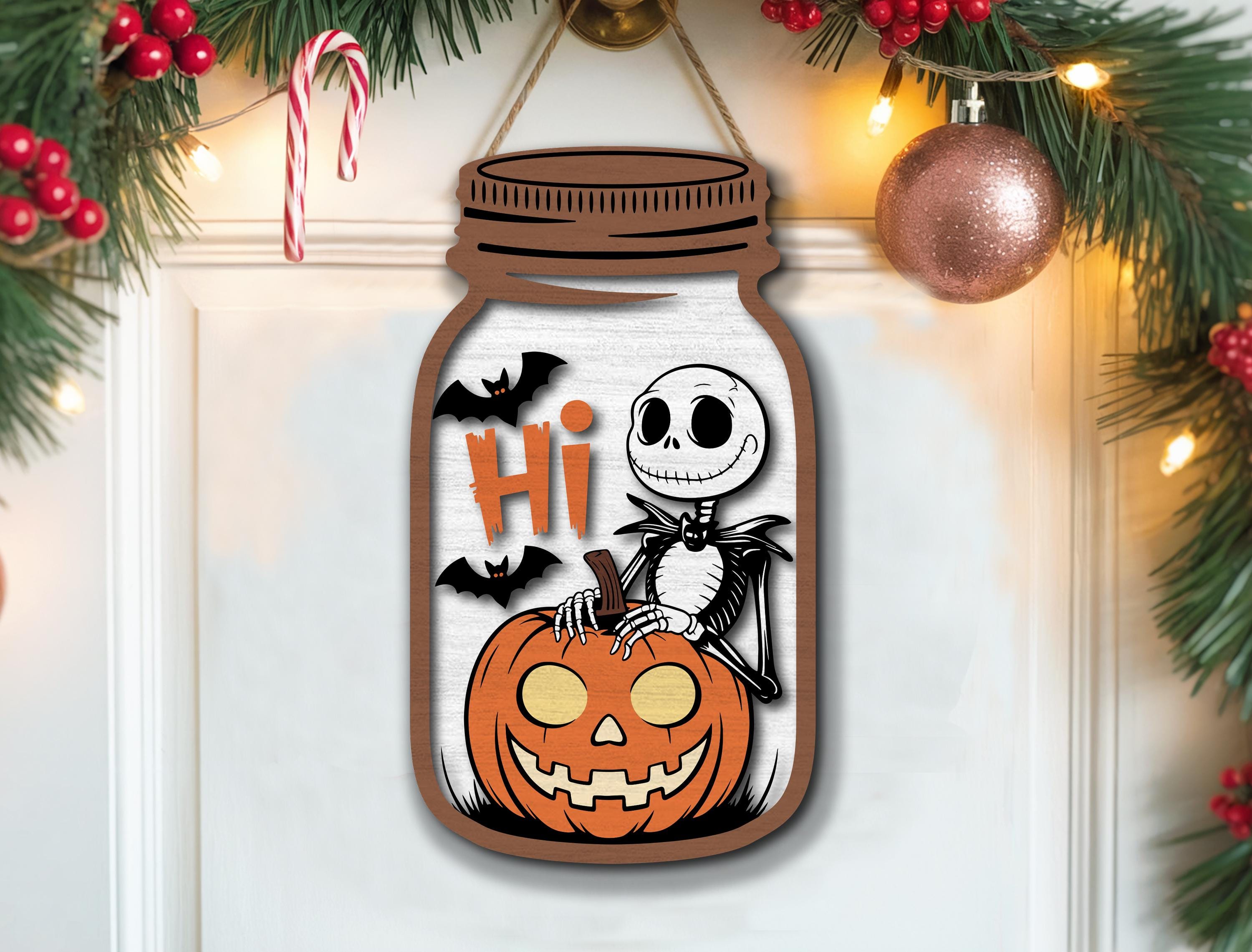 Halloween Mason Jar Sign Laser Cut File, Gothic Welcome Door Hanger SVG ...