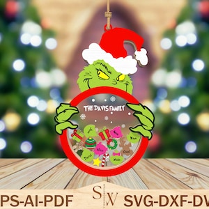 Merry Grinchmas Ornament Cut File Svg,Personalized Christmas Ornament Svg,Cartoon Christmas Ornament Svg,Christmas Decor,Glowforge Svg Files