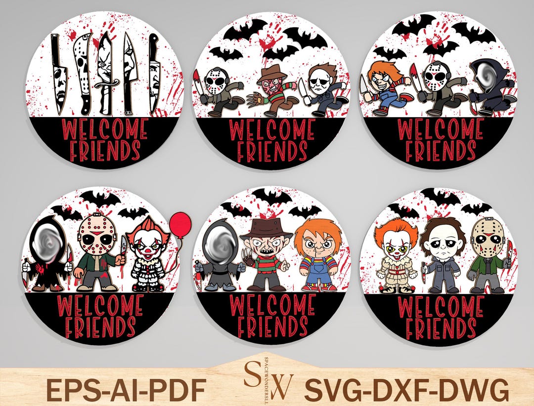 Horror Characters Door Sign Bundle Svg, Halloween Door Hanger Svg ...