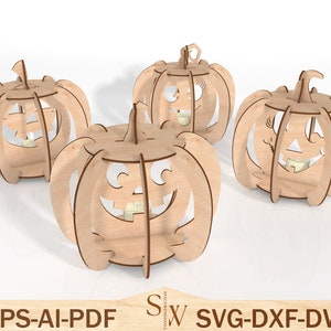 カボチャのランタン ホルダー レーザーカット ファイル SVG、カボチャのテーブル ランプ SVG、木工プラン ランタン SVG、ハロウィン ギフト、Glowforge SVG ファイル