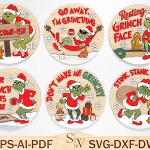 Christmas Movies Door Sign Cut File Svg, Merry Grinchmas Door Hanger Svg ,Grinchmas Welcome Sign Svg ,Christmas Decor, Glowforge Files