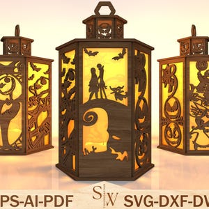 Halloween Lantern SVG Laser Cut File, 3D Layered Wood Light Box , Spooky Lantern Glowforge Project for Home Decor, Halloween, Laser File Svg