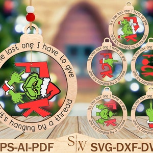 Enfeite Grinchmas espiral corte a laser arquivo svg, enfeite de natal engraçado svg, enfeite de dedo médio svg, Grinchmas feliz svg, arquivo Glowforge