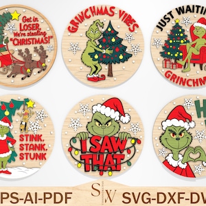 Christmas Movies Door Sign Cut File Svg, Merry Grinchmas Door Hanger Svg ,Grinchmas Welcome Sign Svg ,Christmas Decor, Glowforge Files