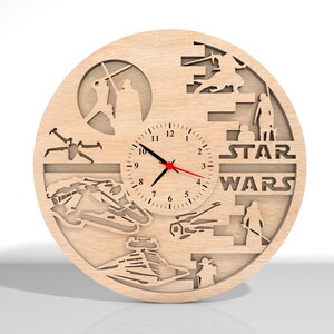 3D flerskiktad Star Wars-klocka heminredning laserskuren svg, handgjord klocka juldekoration, Starwars-klocka, Star Wars-present, 3D-klocka svg, Glowforge bild 3