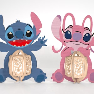 Couple Cartoon Character Lantern Svg, Cute Blue Alien Angel Lasercut File Svg, DIY Wooden Lightbox Template Svg, Floral Shadow Box Standing