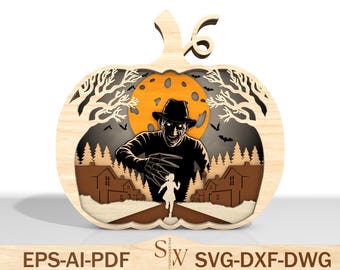 Archivo SVG de corte láser multicapa de personaje de terror para Halloween, SVG multicapa de terror, SVG de personaje de terror, decoración de Halloween, regalo de Halloween