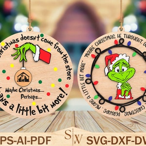 Enfeite de filme de Natal Svg, Enfeite de Natal Laser Cutfile Svg, Enfeite de Natal de desenho animado Svg, Decoração de Natal, Arquivo Glowforge Svg