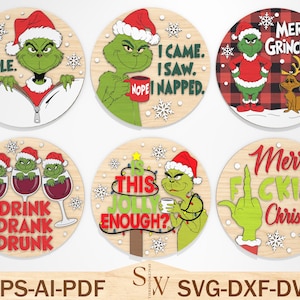 Christmas Movies Door Sign Cut File Svg, Merry Grinchmas Door Hanger Svg ,Grinchmas Welcome Sign Svg ,Christmas Decor, Glowforge Files