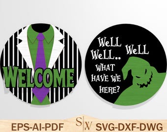 Halloween Door Hanger svg, Skellington svg , Horror Cut File, Halloween Movie Glowforge Decor svg, Nightmare Halloween , Laser Cut Glowforge