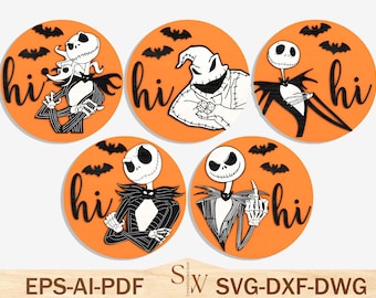 Halloween Door Hanger svg, Skellington svg , Horror Cut File, Halloween Jack Glowforge Decor svg, Nightmare Halloween , Laser Cut Glowforge