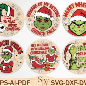 Christmas Movies Door Sign Cut File Svg, Merry Grinchmas Door Hanger Svg ,Grinchmas Welcome Sign Svg ,Christmas Decor, Glowforge Files