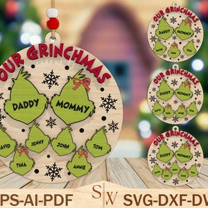 Merry Grinchmas Ornament Svg, Christmas Ornament Svg,Personalized Christmas Family Ornament Cut File Svg,Christmas Decor,Glowforge Svg Files