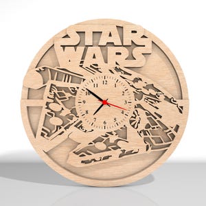 3D flerskiktad Star Wars-klocka heminredning laserskuren svg, handgjord klocka juldekoration, Starwars-klocka, Star Wars-present, 3D-klocka svg, Glowforge bild 2