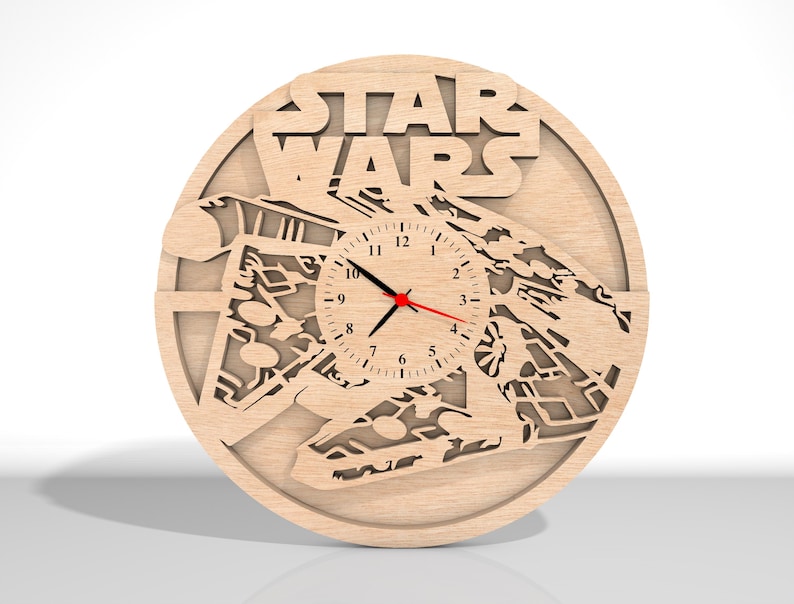 3D flerskiktad Star Wars-klocka heminredning laserskuren svg, handgjord klocka juldekoration, Starwars-klocka, Star Wars-present, 3D-klocka svg, Glowforge bild 2