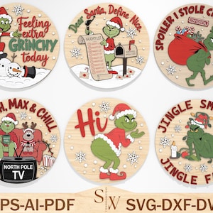 Christmas Movies Door Sign Cut File Svg, Merry Grinchmas Door Hanger Svg ,Grinchmas Welcome Sign Svg ,Christmas Decor, Glowforge Files