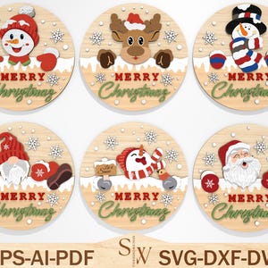 Merry Christmas Door Hanger SVG, Merry Christmas Svg, Door Hanger Bundle Svg, Christmas Door Round, Sign Svg, Glowforge Laser Cut Files