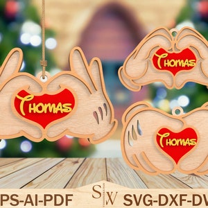 Personalized Christmas Ornament Laser Cut File Svg, Cartoon Hand Ornament Svg, Cartoon Ornament Svg,Christmas Decor ,Glowforge Svg File