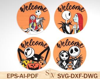 Halloween Door Hanger svg, Skellington svg , Horror Cut File, Halloween Jack Glowforge Decor svg, Nightmare Halloween , Laser Cut Glowforge