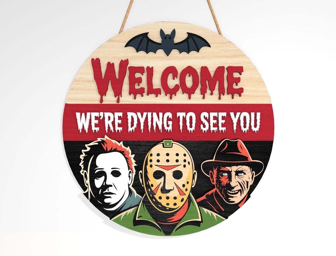 Horror Open Sign Horror Welcome Sign SVG Bundle, Scary Characters Laser Cut File Set ...