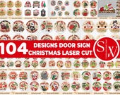 104 Movies Christmas Door Sign SVG Bundle, Holiday Cartoon Round Sign Laser Cut File, Funny Grumpy Elf Christmas Decor svg, Glowforge svg
