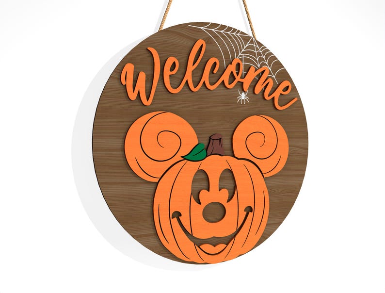 Halloween Pumpkin Door Sign SVG , Mouse Pumpkin Welcome Sign Laser Cut ...