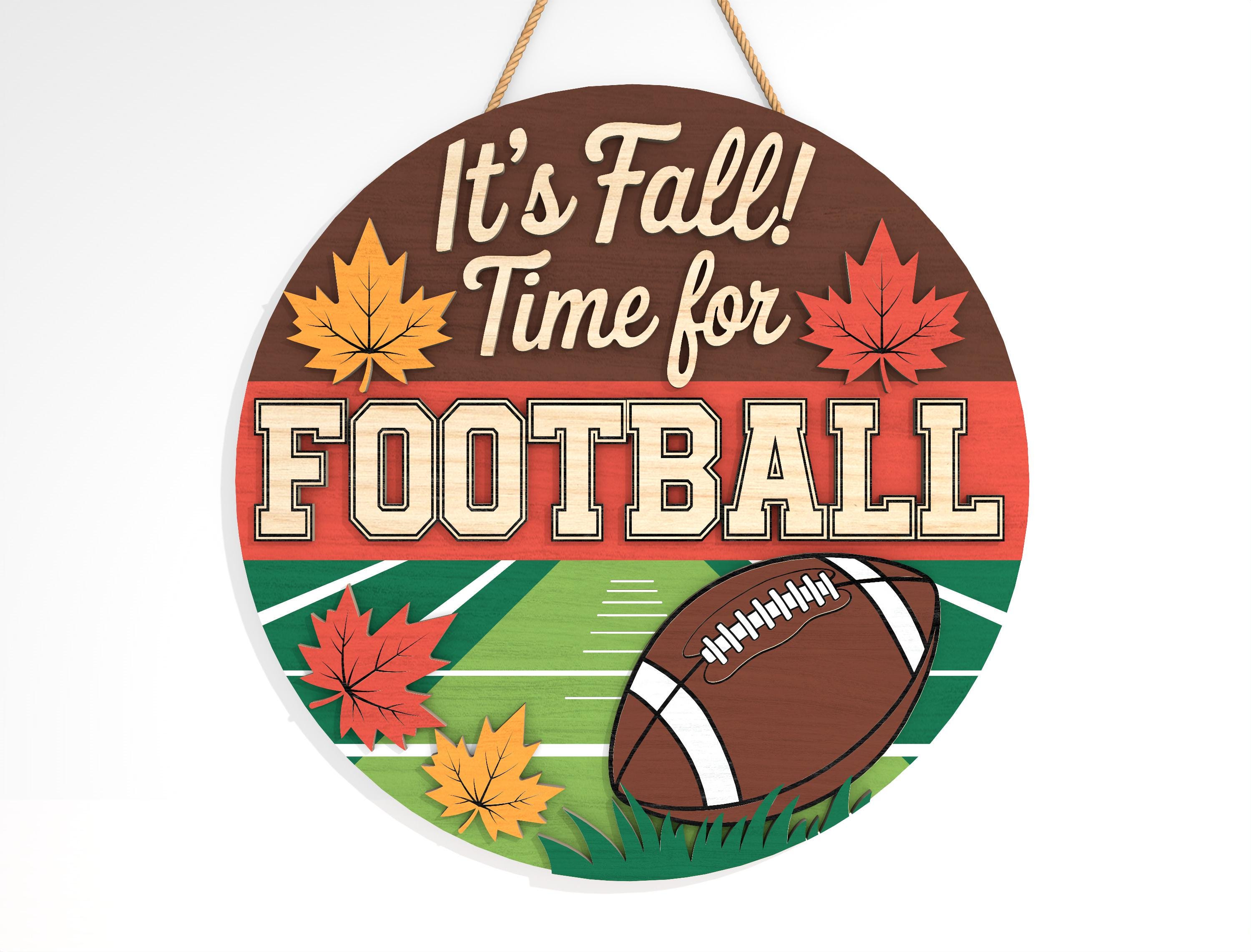 Fall Sports Graphics Fall Football Round Sign SVG, Autumn Sports Sign Laser Cut File ...