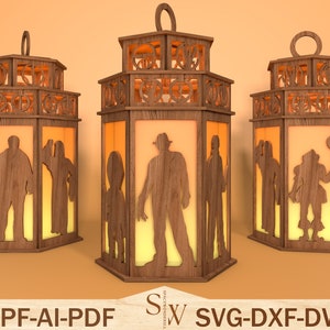 Halloween Movie Laser Cut Lantern,Horror Lantern Laser Cut File,Halloween Candle lantern Svg,Character Horror Lantern Boxes,Horror Glowforge