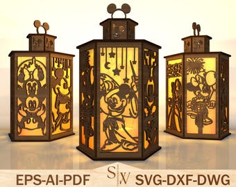 Mouse Lantern Laser Cut Files , 3D Wooden Light Box SVG, Cute Cartoon Mouse Night Lamp Glow Box , Laser Cut Digital Design File