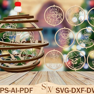 Spiraal kerstornament Laser Cutfile Svg, Cartoon Christmas Ornament Svg, grappig kerstornament Svg, Christmas Decor, Glowforge Svg-bestand