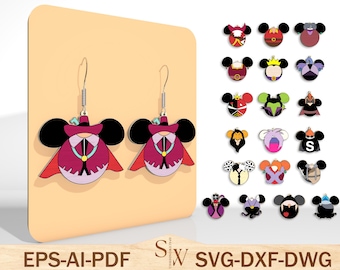 Cartoon Halloween Earring Laser Cut File Svg,Cartoon Mouse Head Earring Svg ,Mouse And Friends Earring Svg,Halloween Gift,Glowforge Svg File