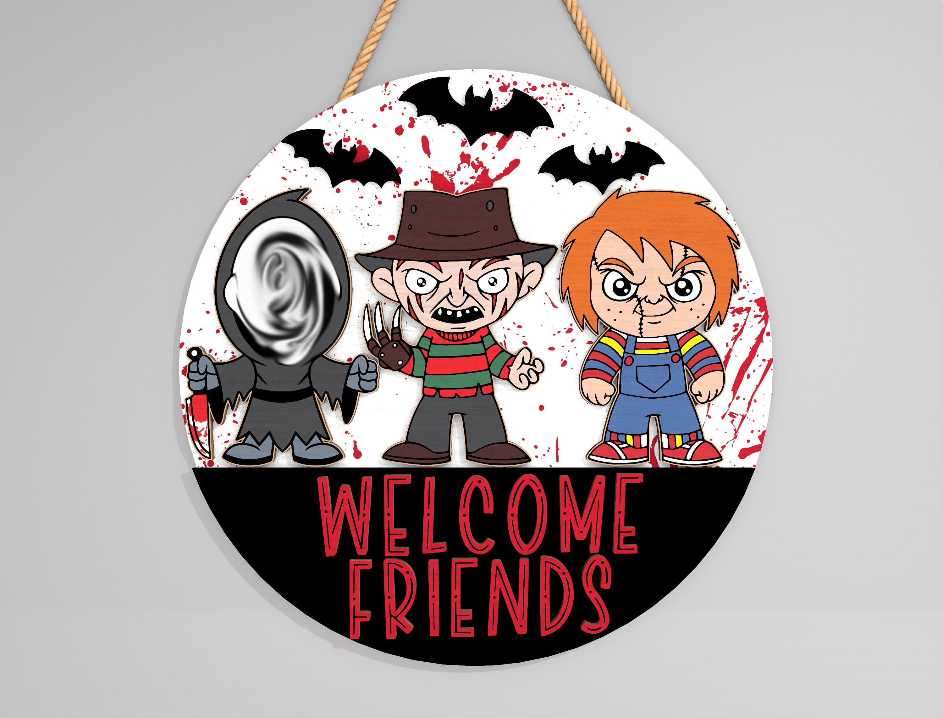 Horror Characters Door Sign Bundle Svg, Halloween Door Hanger Svg ...