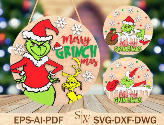 Christmas Movies Door Sign Cut File Svg,Merry Grinchmas Door Hanger Svg ,Grinchmas Welcome Sign  Svg ,Christmas Decor, Glowforge Files