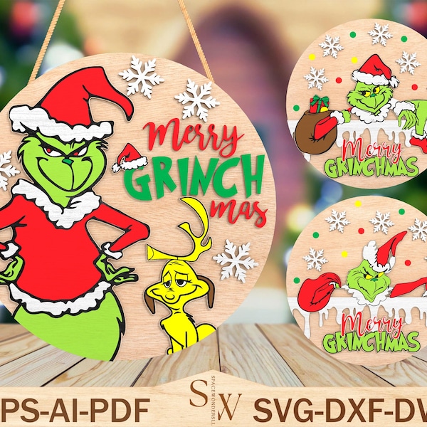 Christmas Movies Door Sign Cut File Svg,Merry Grinchmas Door Hanger Svg ,Grinchmas Welcome Sign  Svg ,Christmas Decor, Glowforge Files