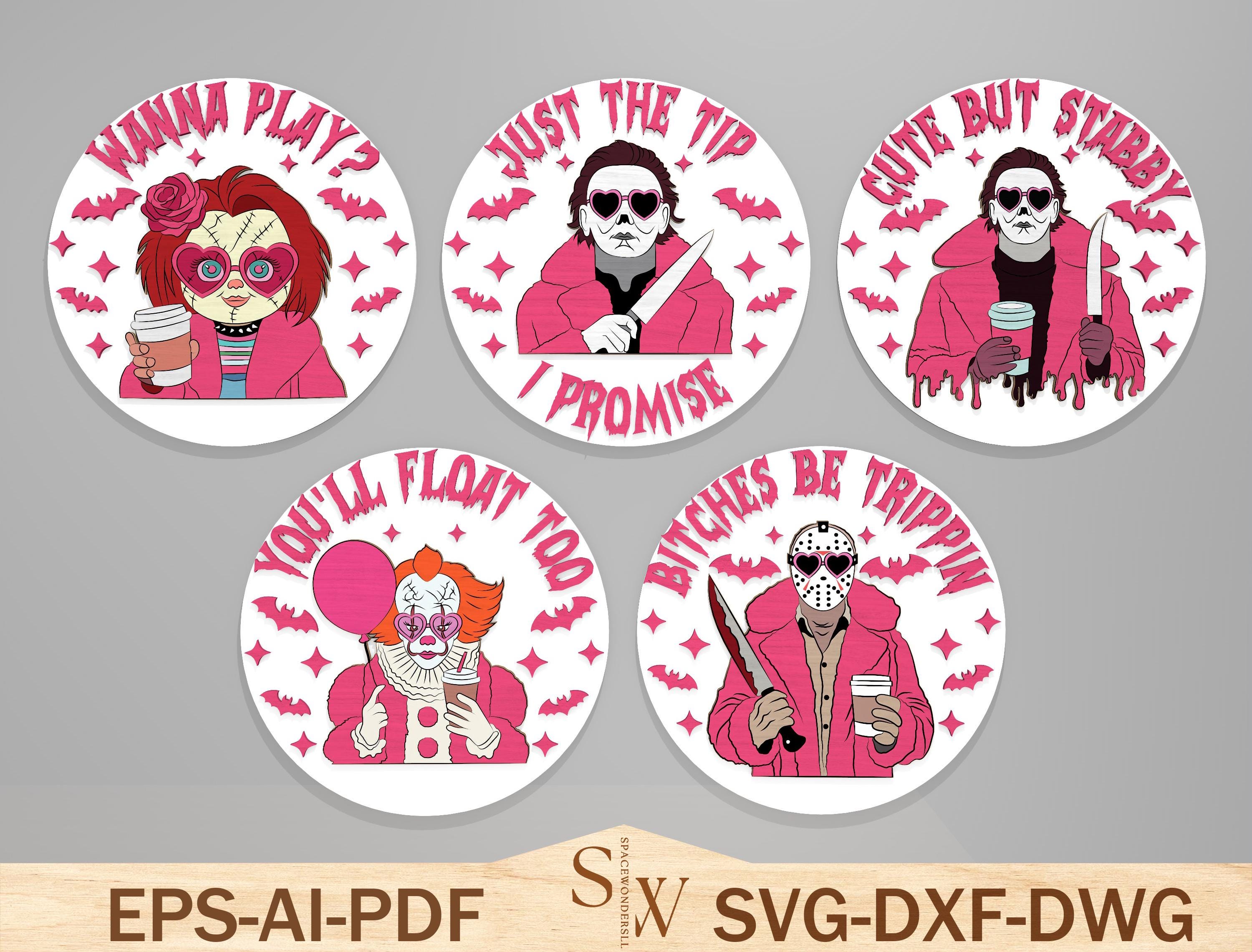 Horror Characters Door Sign Bundle Svg, Halloween Door Hanger Svg ...