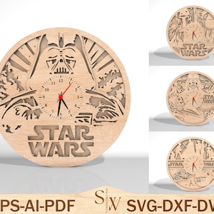 Reloj de Star Wars multicapa 3D para decoración del hogar cortado con láser Svg, reloj hecho a mano, regalo de Star Wars Svg, reloj de Starwars, reloj 3d Svg, reloj Glowforge