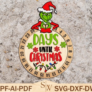 Calendrier compte à rebours Noël boule coupe fichier Svg, Svg du jour jusqu'à Noël, ornement de calendrier Grinchmas Svg, décoration de Noël, fichier Glowforge
