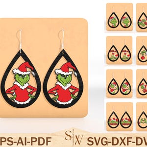 File di taglio laser per orecchini di Natale, orecchini con personaggi dei film in formato svg, orecchini di Natale in formato SVG, personaggi dei film in formato SVG, file per orecchini Glowforge