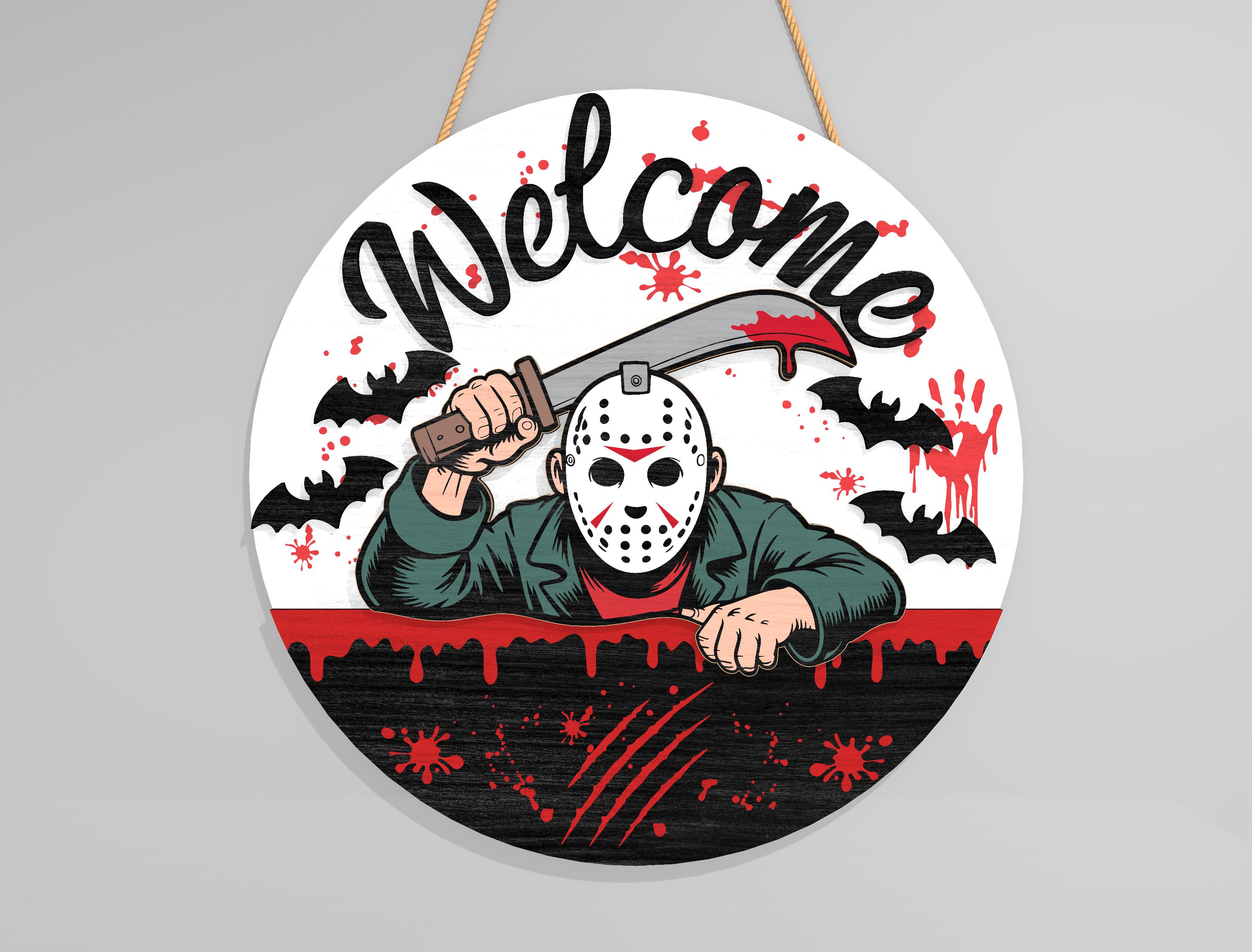 Horror Characters Door Sign Bundle Svg, Halloween Door Hanger Svg ...