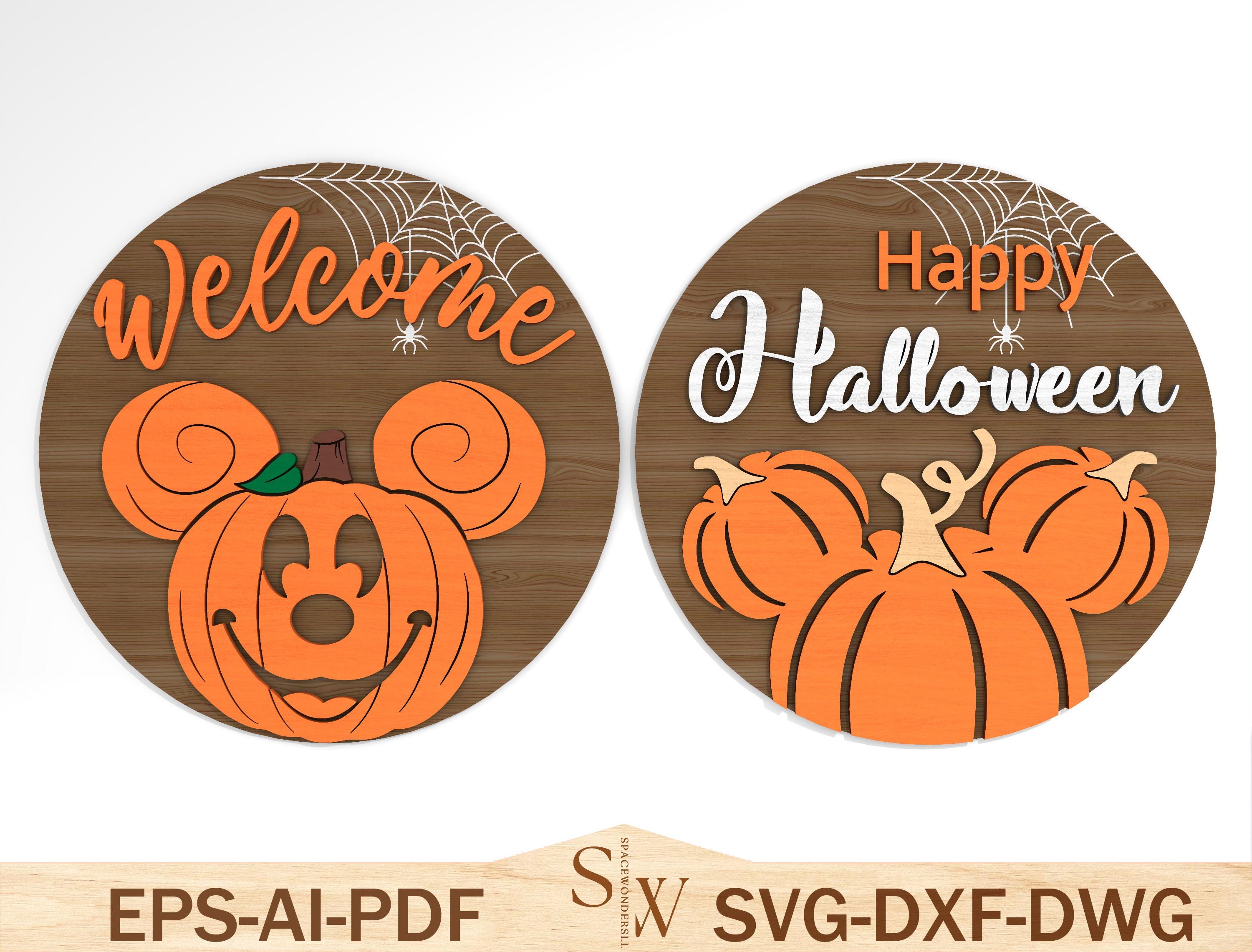 Halloween Pumpkin Door Sign SVG , Mouse Pumpkin Welcome Sign Laser Cut ...