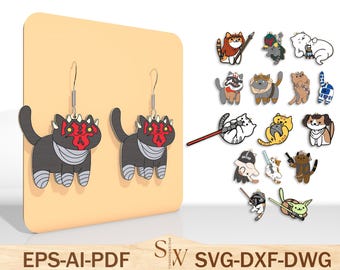 Cat Movie Earring Bundle SVG , Cat Movie Earrings , Glowforge Files , Laser Earrings Files , Cat Movie Earrings svg