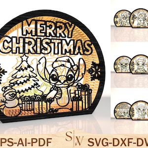 Christmas Layered Light Box SVG, Merry Christmas Shadow Box Laser Cut File, Holiday Night Light 3D Papercut Template