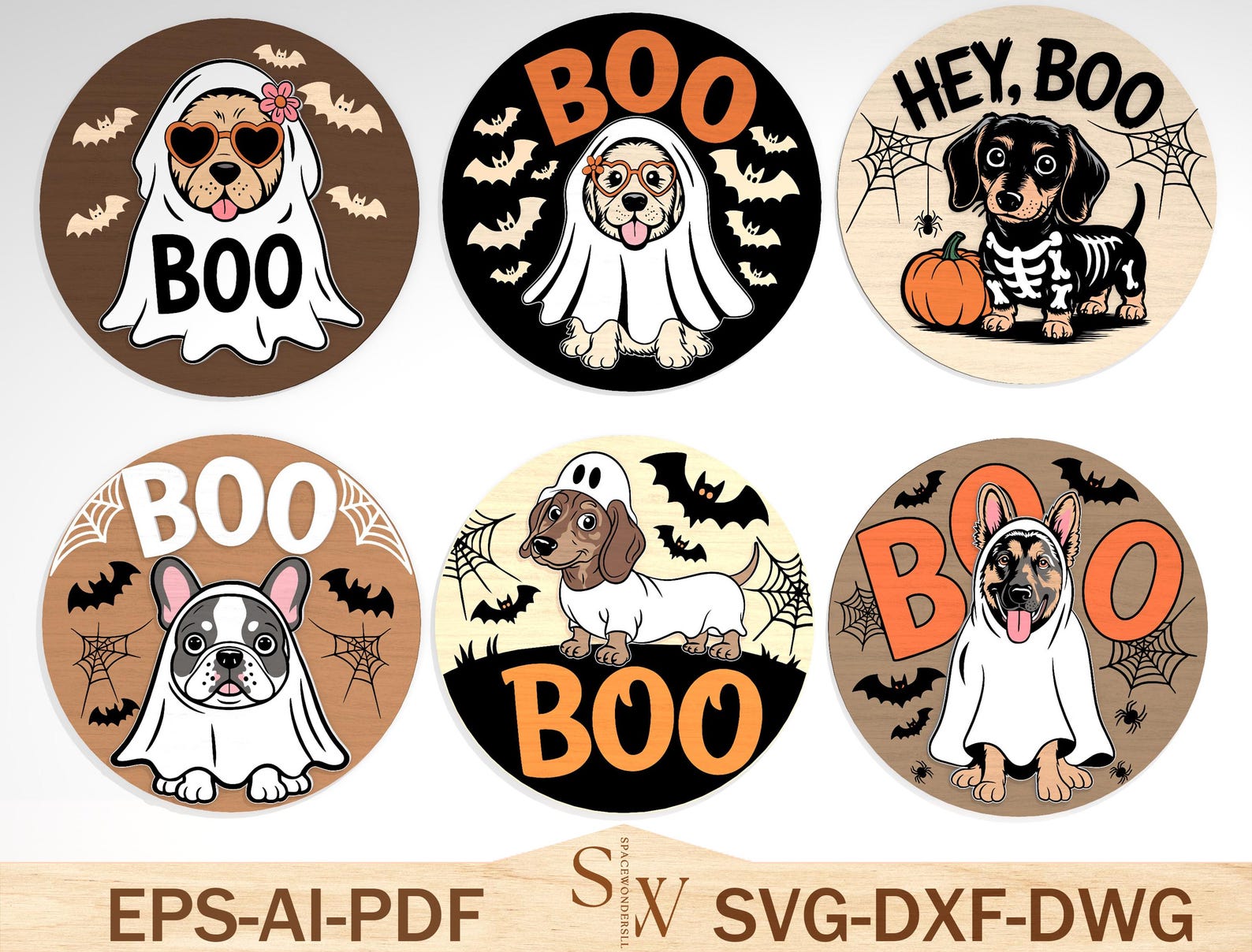 Halloween Dog Ghost Sign SVG Bundle, Cute Puppy Boo Door Hanger Laser ...