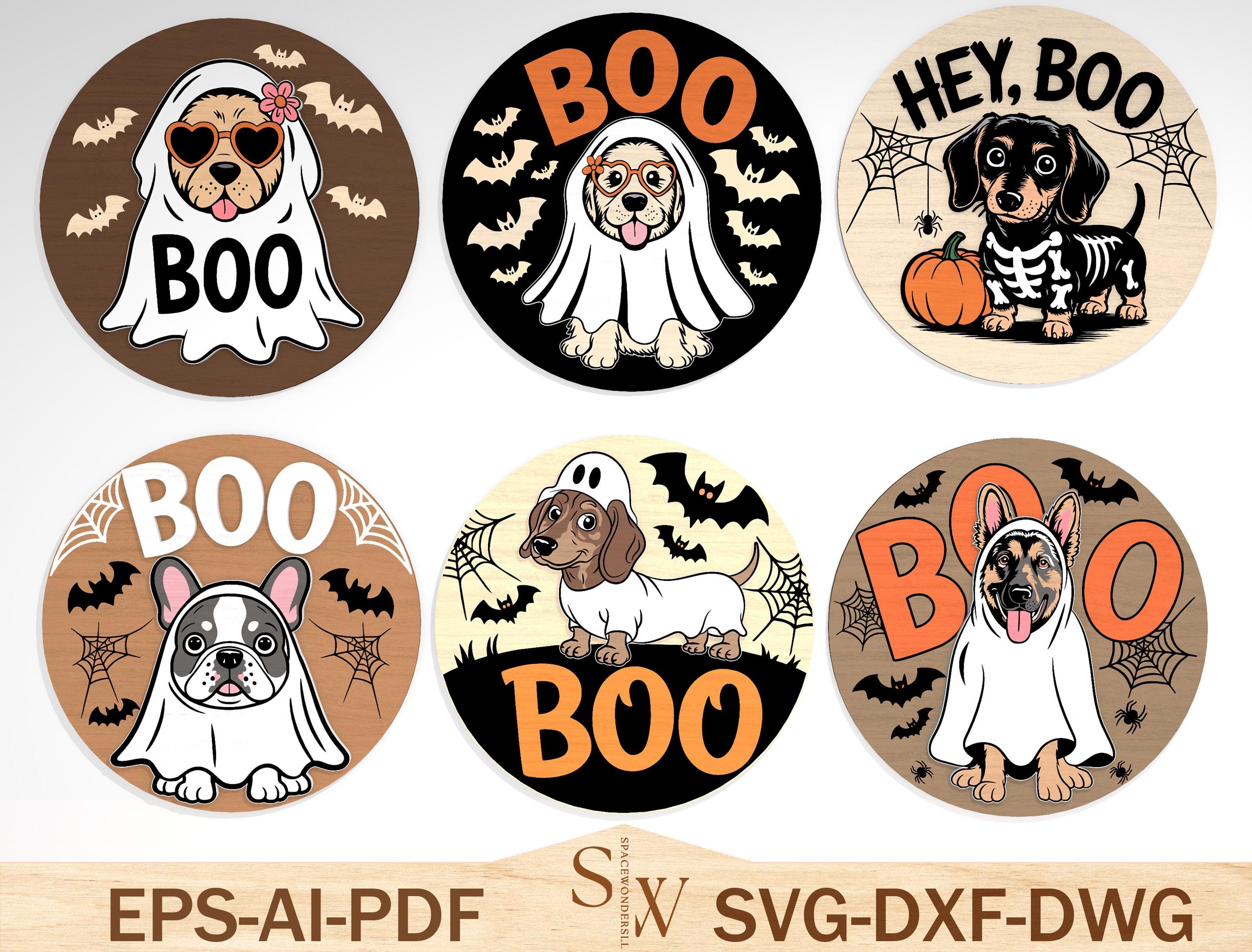 Halloween Dog Ghost Sign SVG Bundle, Cute Puppy Boo Door Hanger Laser ...