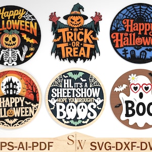 Halloween Laser Cut Sign SVG Bundle - Funny Spooky Door Hanger Files for Cricut, Glowforge, cnc, pdf DXF EPS