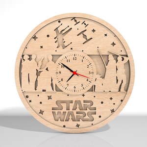 3D flerskiktad Star Wars-klocka heminredning laserskuren svg, handgjord klocka juldekoration, Starwars-klocka, Star Wars-present, 3D-klocka svg, Glowforge bild 5