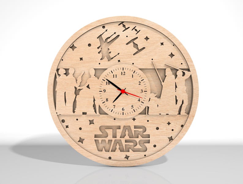 3D flerskiktad Star Wars-klocka heminredning laserskuren svg, handgjord klocka juldekoration, Starwars-klocka, Star Wars-present, 3D-klocka svg, Glowforge bild 5