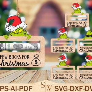 Weihnachten Geldhalter Ornament Laser Cut Dateien, Merry Grinchmas Ornament svg, Geldhalter svg, Weihnachtsgeldgeschenk, digitale svg-Dateien